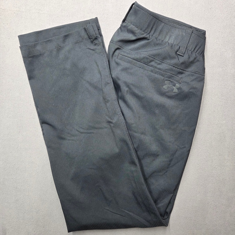 Under Armour Mens 34x30 Showdown Golf Pants Gray Herringbone Flat Front Trousers